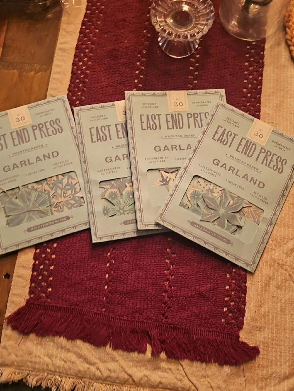 East End Press Printed Paper Garland in Sage Green with Copper  (SET OF 4)